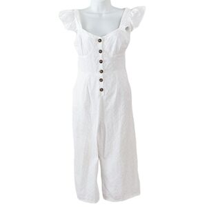 Japna cotton white eyelets jumpsuit wide crop leg small A4